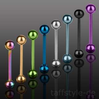 Titan Zungen Piercing Barbell 1,6 x 16 x 5mm   8 Farben # BT  