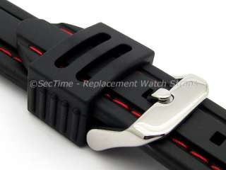 Rubber/Silicon Waterproof Watch Strap PANOR Black/Red 20mm  