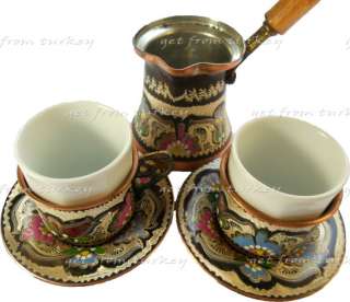 Espresso Turkish Coffee Set Handmade Crafted Copper Cup Pot Grinder 