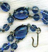 Vintage Two Strand Sapphire Blue Crystal Bead Statement Necklace 