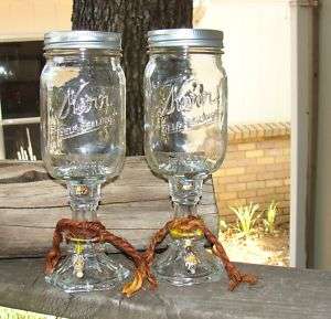 Redneck Wine Glass Set Fancy Glass Swirl Design Beaded  