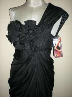 NWT Adrianna Papell Black Red Carpet One Shoulder Chiffon Gown 6 