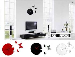   BUTTERFLY MODERN INTERIOR DESIGN DECO DECAL WALL CLOCK HOME  