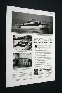 Matthews 40 Double Cabin cruiser yacht 1951 print Ad  