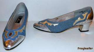 Annie womens heels pumps shoes 7.5 M blue silver gold  