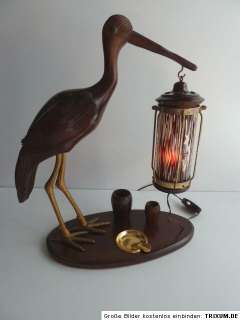 Art Deco RAUCHVERZEHRER Lampe aus Holz STORCH mit Lampe  