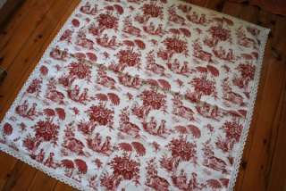 French Country Farm Toile Fabric Table Cloth 110cm Red  