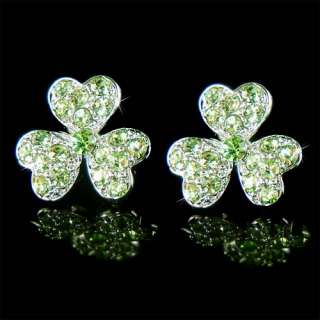   Ireland w Swarovski Crystal ~Green 3 leaf CLOVER Shamrock Earrings