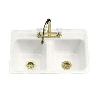    In 32 in. x 21 in.x 8.5 in. 4 Hole Double Bowl Kitchen Sink in White