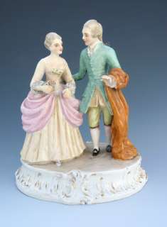 Old Antique Victorian Porcelain German Italian Dresden Lace Lady & Man 