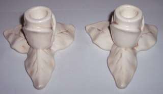 RED WING POTTERY ANTIQUE WHITE PAIR CANDLESTICKS  