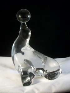 Adorable Vintage Crystal Glass Seal Balancing Ball Figurine By New 