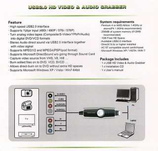 USB 2.0 YPbPr Component RCA Composite AV S Video Video Capture Card HD 