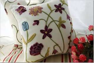 Hand Woollen Embroided Flowers Cushion Cover/Pillow B  