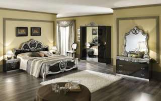 Das Schlafzimmer Barocco ist auch in der Farbe Schwarz Silber 