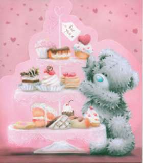 ME TO YOU SOFTLY DRAWN TATTY TEDDY BEAR WITH CAKES ON A STAND CARD NEW 