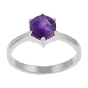    Sterling Silver Genuine Amethyst Round Cut Solitaire Ring Jewelry