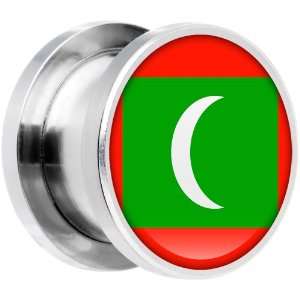  2 Gauge Stainless Steel Maldives Flag Saddle Plug Jewelry