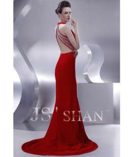 JSSHAN Chiffon Long Sexy Red Gown Prom Evening Dress  