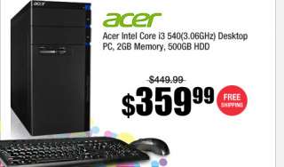 Acer Intel Core i3 540(3.06GHz) Desktop PC, 2GB Memory, 500GB HDD
