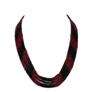   Jewelry Red Black Beaded Crystal 5 Layer Strand Necklace Jewelry