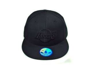 ADIDAS LOS ANGELES LAKERS FITTED ALL BLACK CAP BASKETBALL FLAT BRIM 