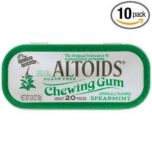 Altoids Sugar Free Chewing Gum, Spearmint, 1.05 Ounce Tins (Pack of 10 