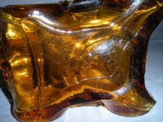 RETRO AMBER GLASS ITALY DECANTER CARRIAGE W MAN TOP HAT  