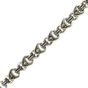    Sterling Silver Antique Design Marcasite Link Bracelet Jewelry