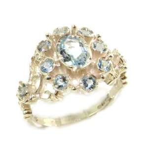  Unusual Solid White Gold Natural Aquamarine Ring with 