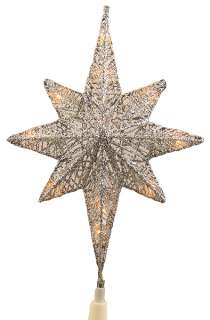 12 LIGHTED SILVER GLITTER STAR CHRISTMAS TREE TOPPER  
