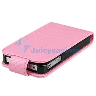 Pink Flip Leather Case Skin Cover Pouch+Privacy Film for Apple iPhone 