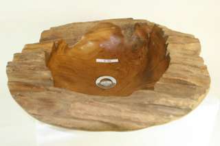   Natural Rustic Teak Wood Vessel Bathroom Sink From Bali   20Dia   New