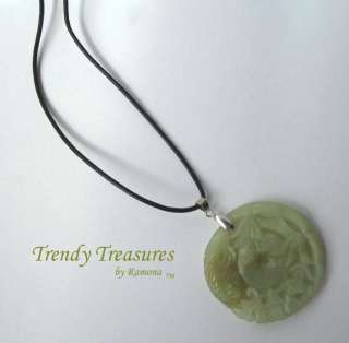 Carved Jade Green Pendant Necklace Fish Bamboo 