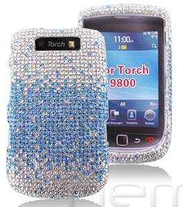 BLACKBERRY TORCH 9800 BLING HARD CASE COVER SILVER BLUE  