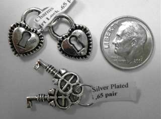 Heart lock & key silver plated zinc charms FPB012  