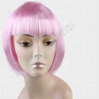 Ladies Pink BOB Short Straight Wig Hair Cosplay Party  
