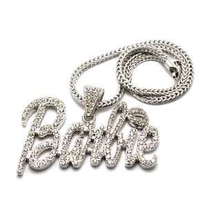 Iced Out Large Silver Barbie Nicki Minaj Pendant with 20 Inch Necklace 
