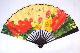 Handmade Chinese Folding Hand Fan Blooming Flowers Oriental Wall Art 