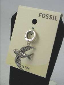Fossil Brand Silver Fly Free Pave Bird Bracelet Charm  