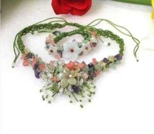 Beautiful handmade jade flower necklace bracelet set 002  