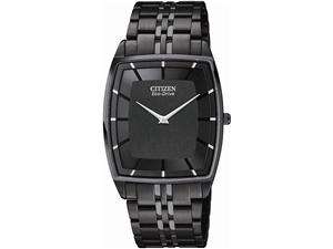 Citizen Mens Stiletto Eco Drive Black Dial Black Ion Plated Stainless 