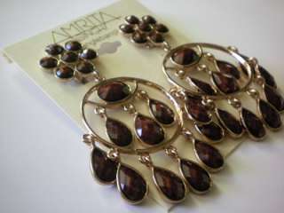   18K GOLD PLATED CHANDELIER QUOGUE EARRINGS SMOKEY BROWN $100  