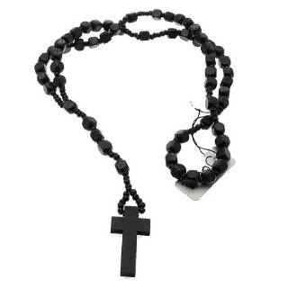 Black Wood Rosary Bead Beads Necklace With Cross / Crucifix by Neptune 