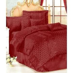  7pc Queen Size Burgundy Quilt Style Comforter Bed in a Bag 