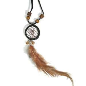  Dreamcatcher Feather Necklace Black Wood Beaded Black Faux 
