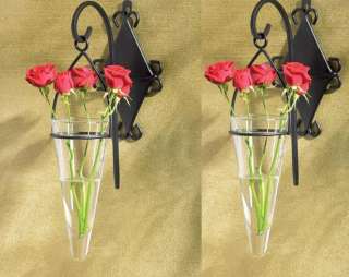 Black HANGING candle Sconce WALL flower VASE PAIR  