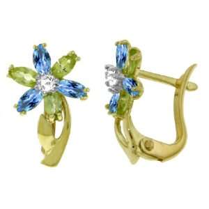   Gold Pin Earrings with Genuine Diamonds, Blue Topaz & Peridot Jewelry