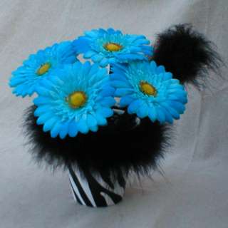 Zebra Blue Daisy Flower Arrangement Flower Pen Pot Mothers Day Gift 