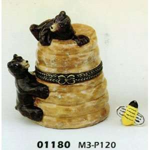  Porcelain Hinged Boxes Honey Bee Beehive Black Bear 
